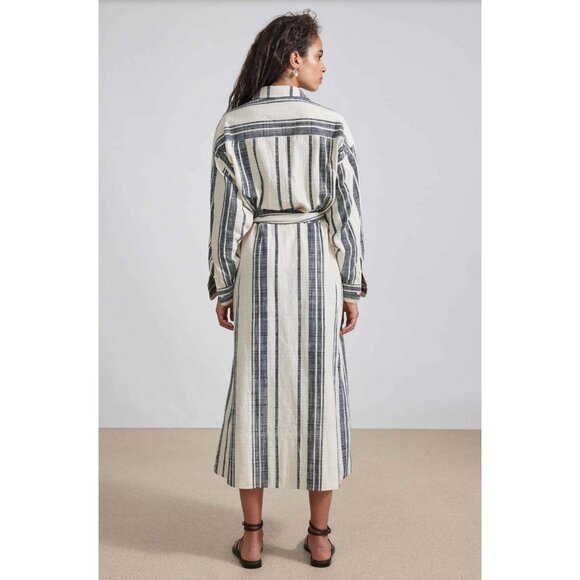 NWT APIECE APART Gabriella Tie Wrap Dress Organic Cotton Midi Cream Bold Stripe - Picture 4 of 8